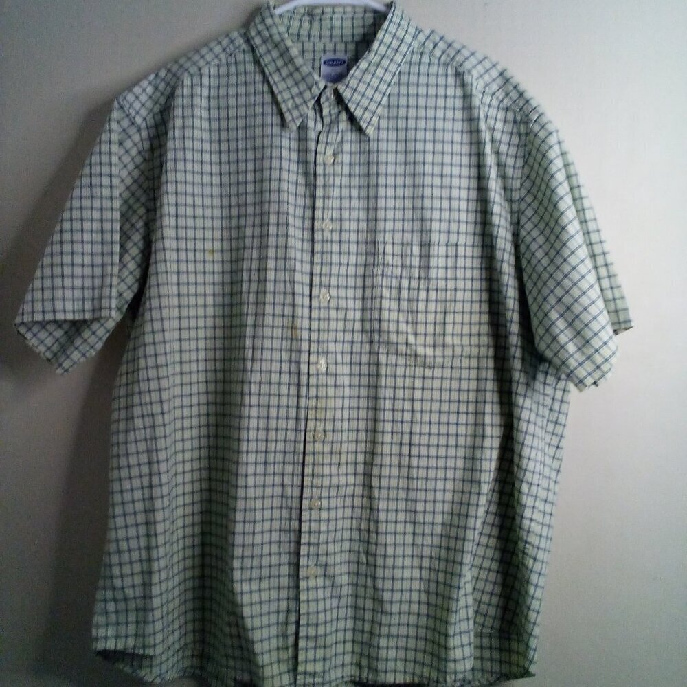 Old Navy Shirt Men XL Short Sleeve Button Up Plaid Casual Green